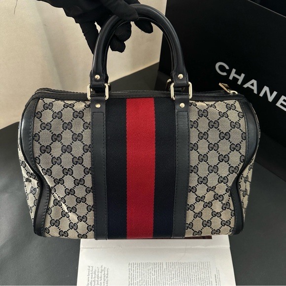 Authentic Gucci GG canvas leather Boston bag with strap - Picture 8 of 15